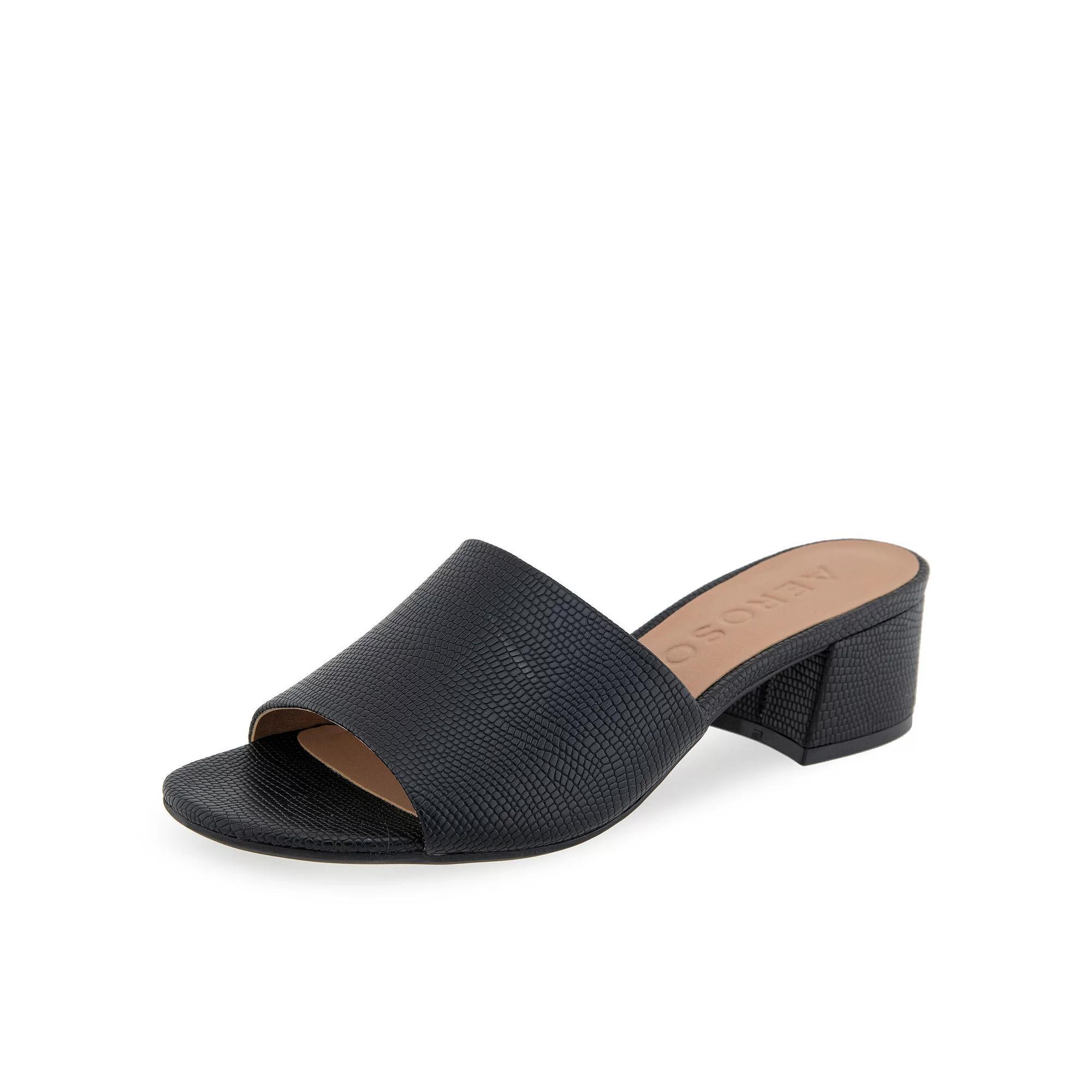 Aerosoles COMO Women's Block Heel Slide Sandals, Size: 8.5, Black Lizard Emboss Product Image