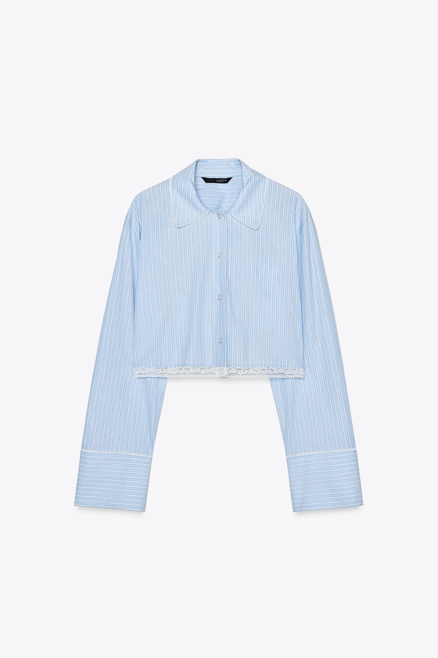 LACE TRIM CROP TOP AND SHIRT Product Image
