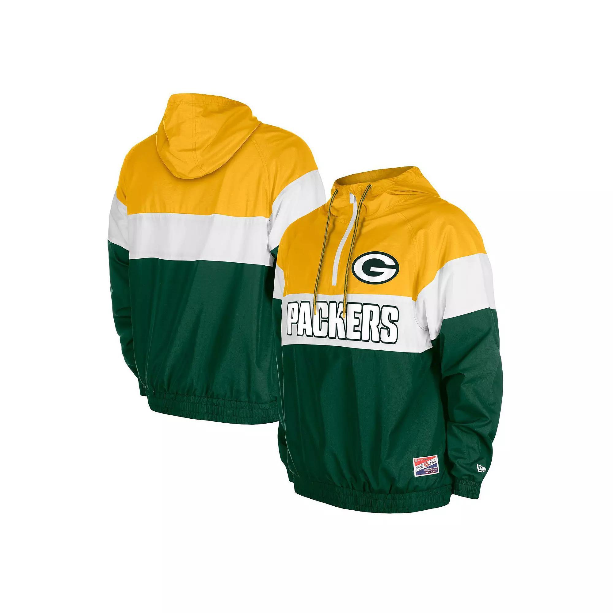 Mens New Era Bay Packers 3rd Down Raglan Quarter-Zip Windbreaker Jacket Product Image