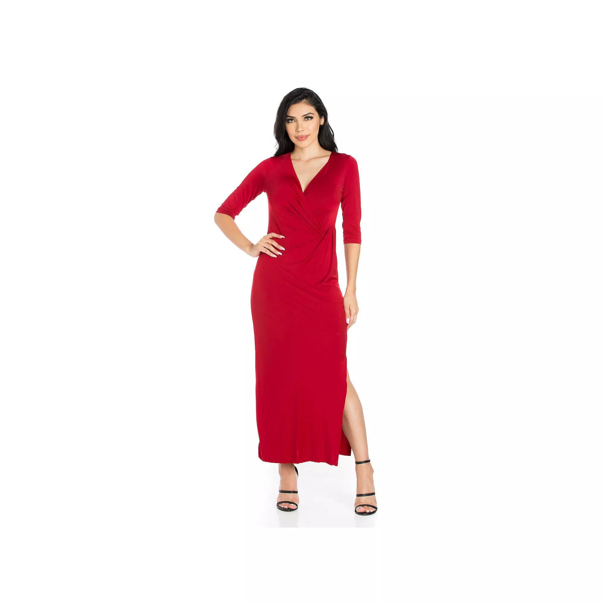 Womens 24seven Comfort Apparel Fitted V-Neck Side Slit Maxi Dress Product Image