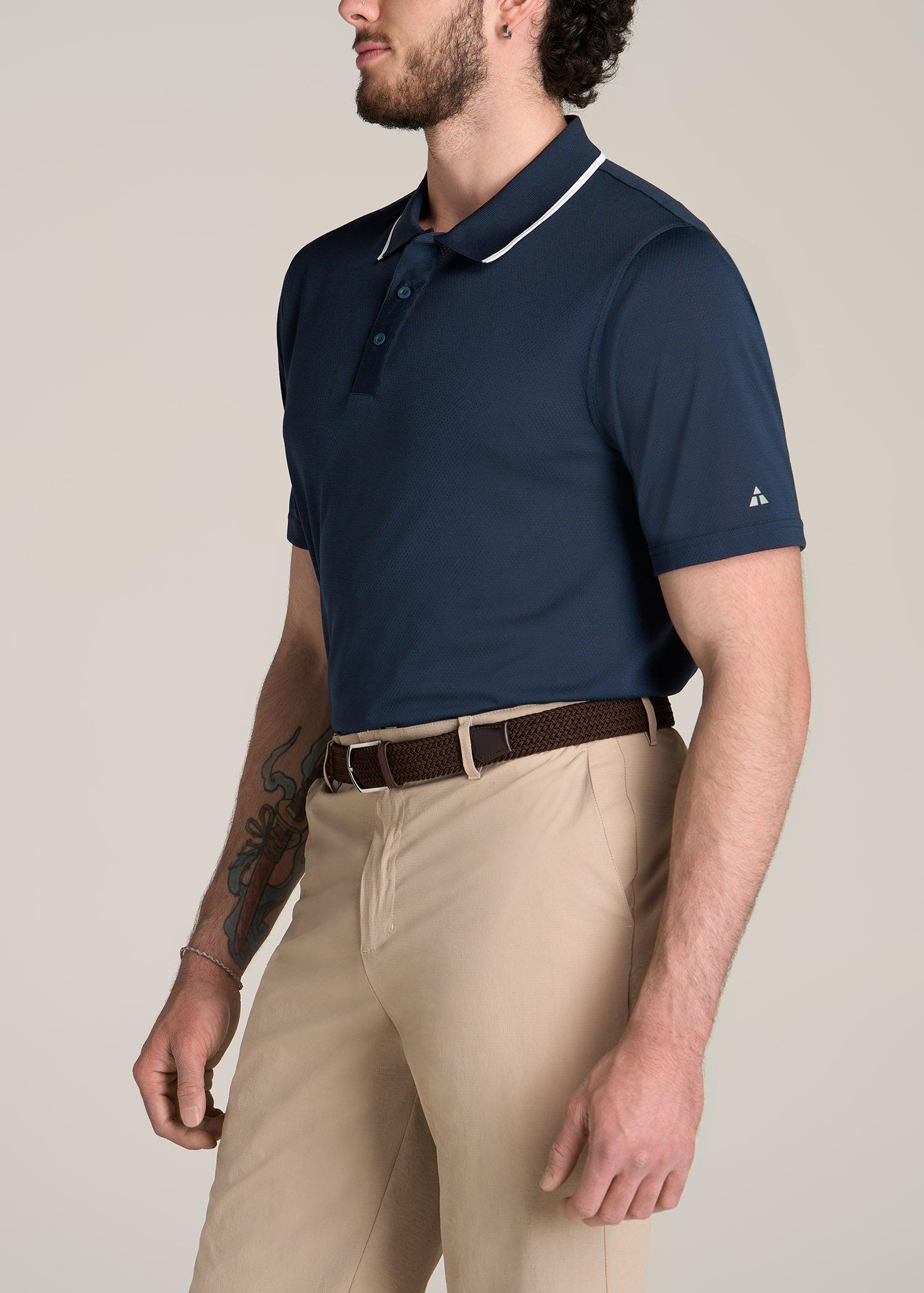 A.T. Performance Tipped Golf Polo for Tall Men in Bright Navy Male Product Image