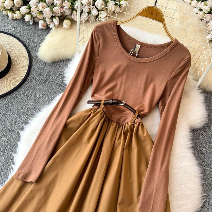 Set: Long-Sleeve Plain Maxi A-Line Dress + Shawl Product Image