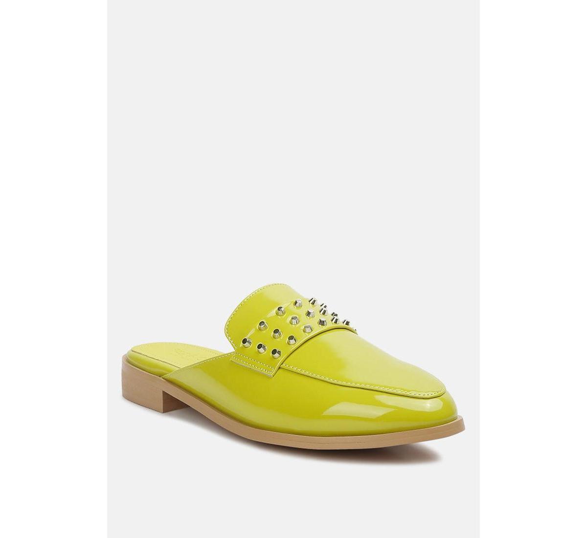 Women's Rag & Co YASHTA Patent Studded Women's Flat Mules, Size: 6, White Product Image
