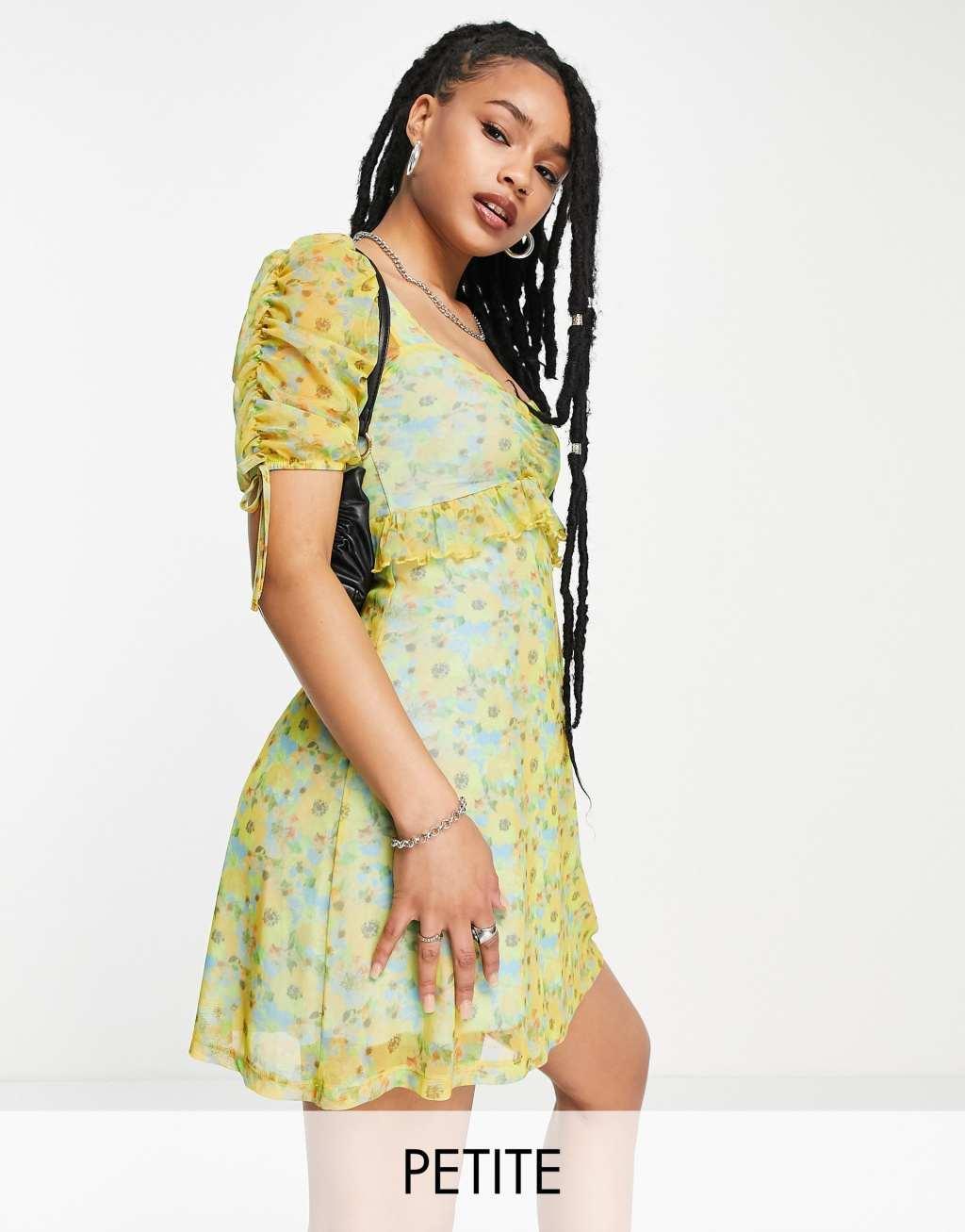 Topshop Petite neon floral mini tea dress Product Image