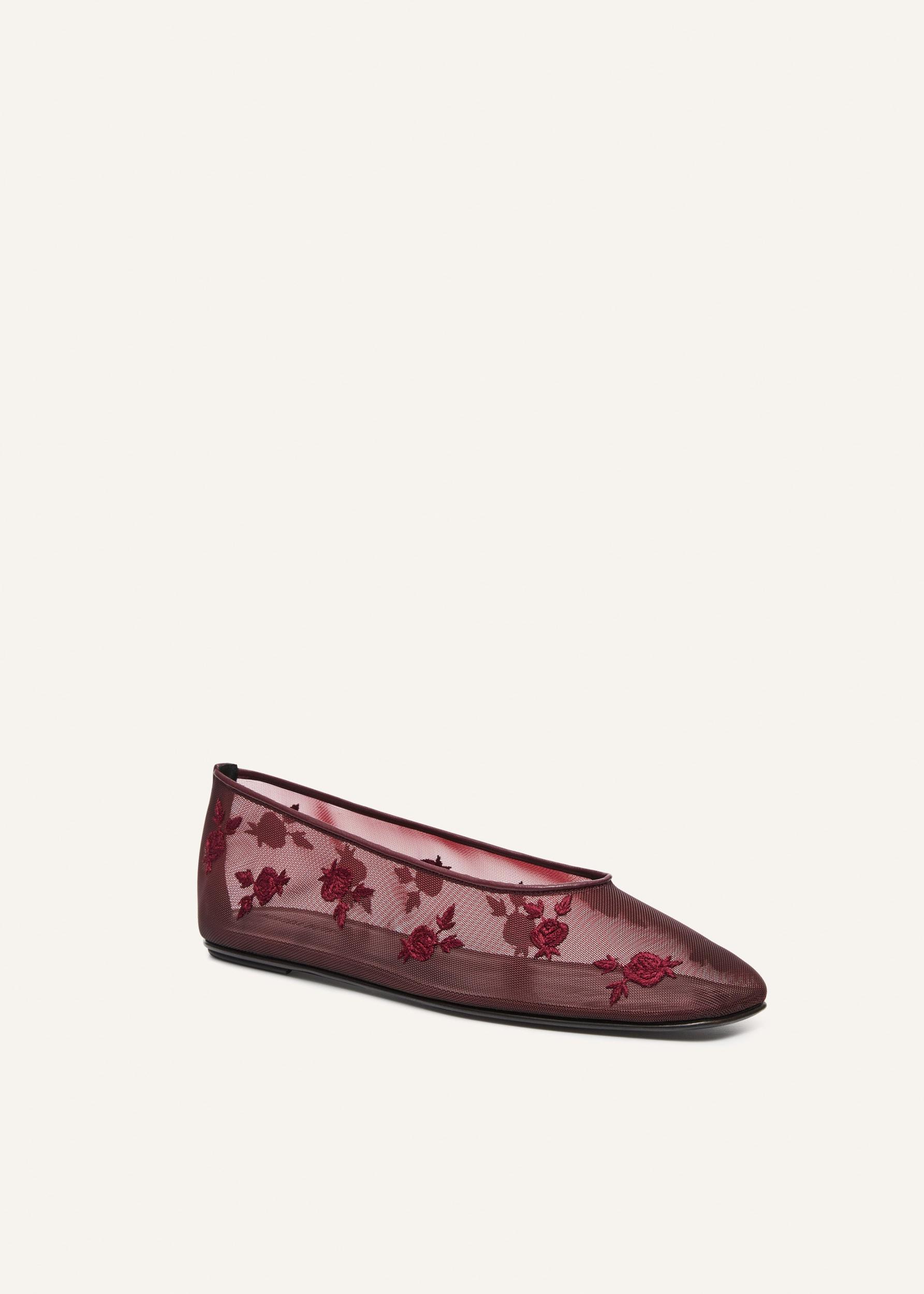 Mesh ballet flats in burgundy embroidery Product Image