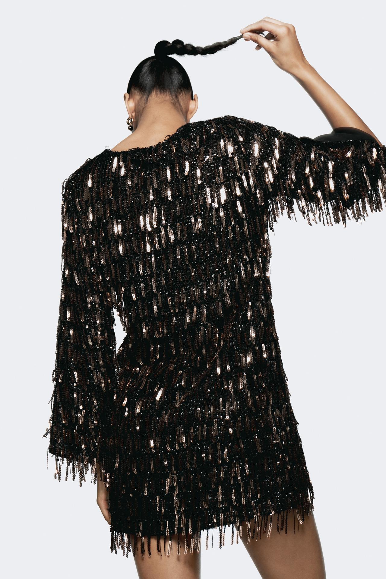 SEQUIN FRINGED MINI DRESS Product Image