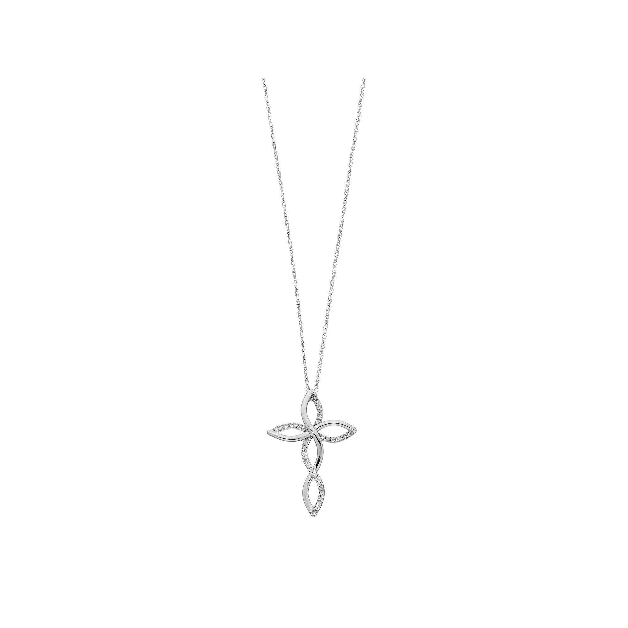 Celebration Gems 10k Gold 1/10 Carat T.W. Diamond Openwork Cross Pendant, Women's, Size: 18", White Product Image
