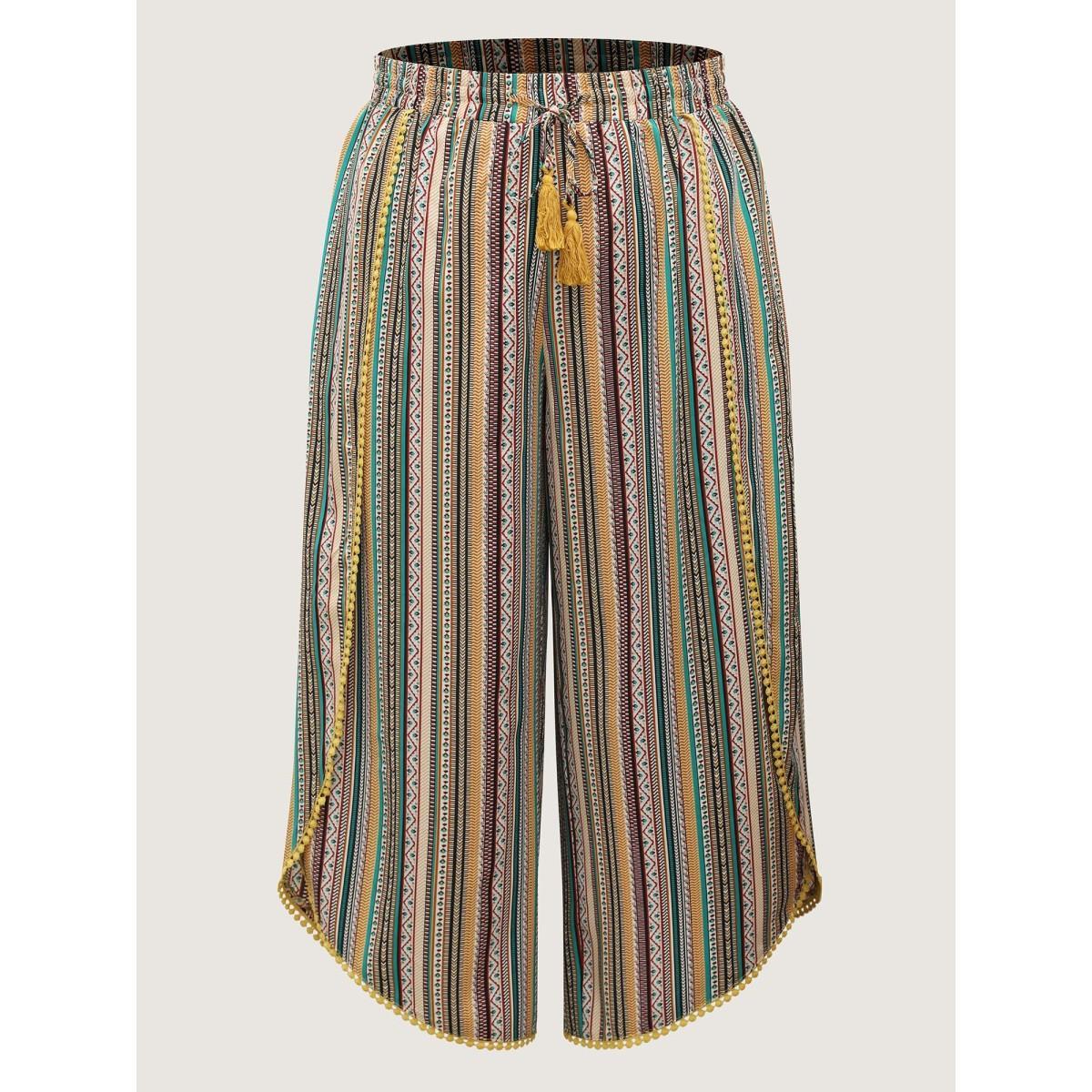 Plus Size Split Asymmetrical Hem Boho Pants Women Multicolor Vacation Pants BloomChic 12/L Product Image