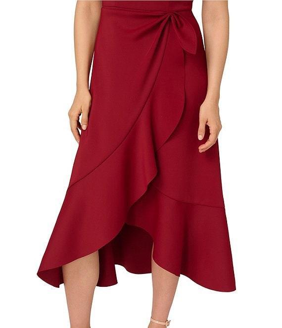 Adrianna Papell Scuba Flounce Skirt Sleeveless Faux Wrap Midi Dress Product Image