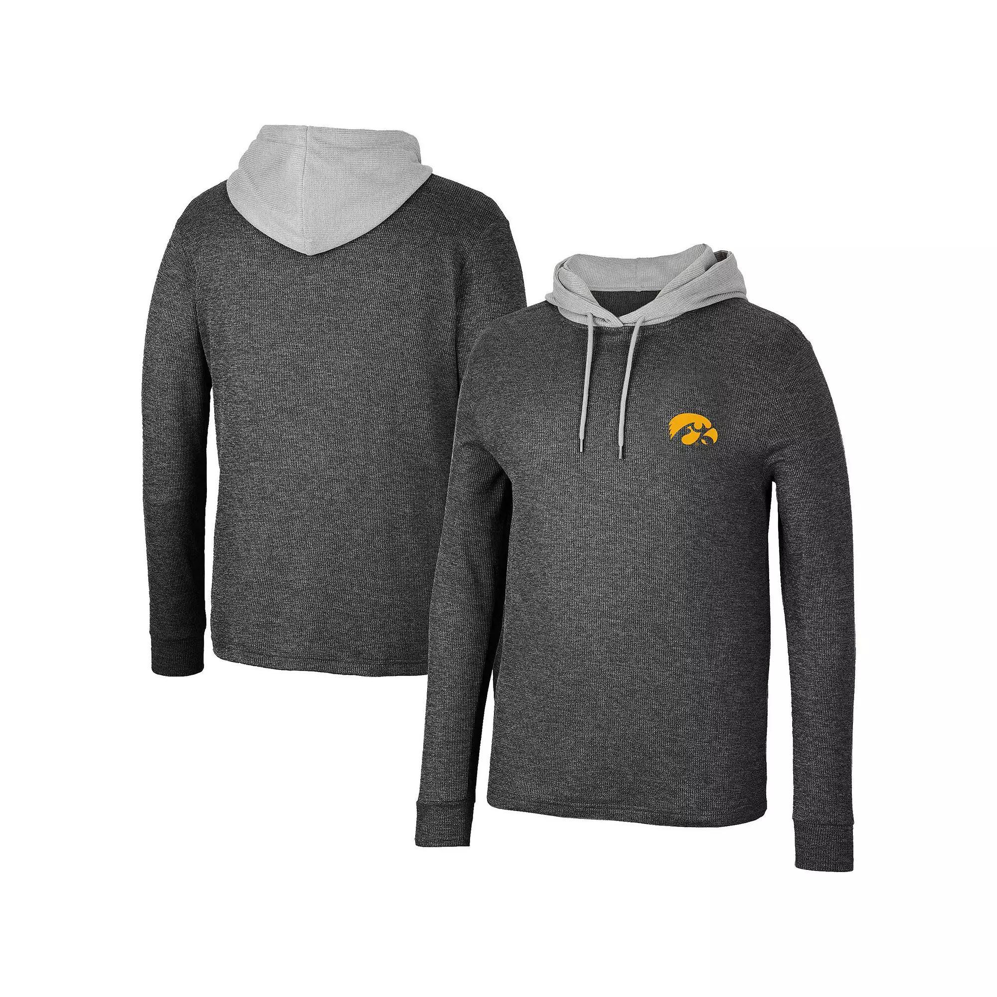 Men's Colosseum Black Iowa Hawkeyes Ballot Waffle-Knit Thermal Long Sleeve Hoodie T-Shirt, Size: XL Product Image