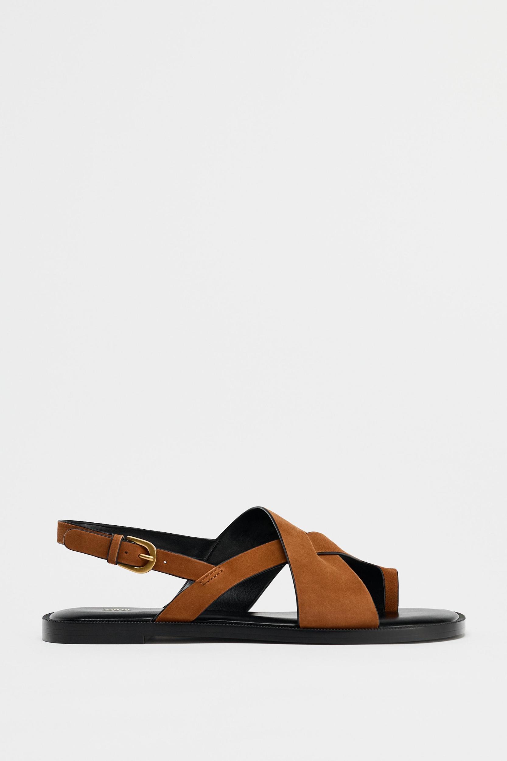 SUEDE STRAPPY SLIDE SANDALS Product Image