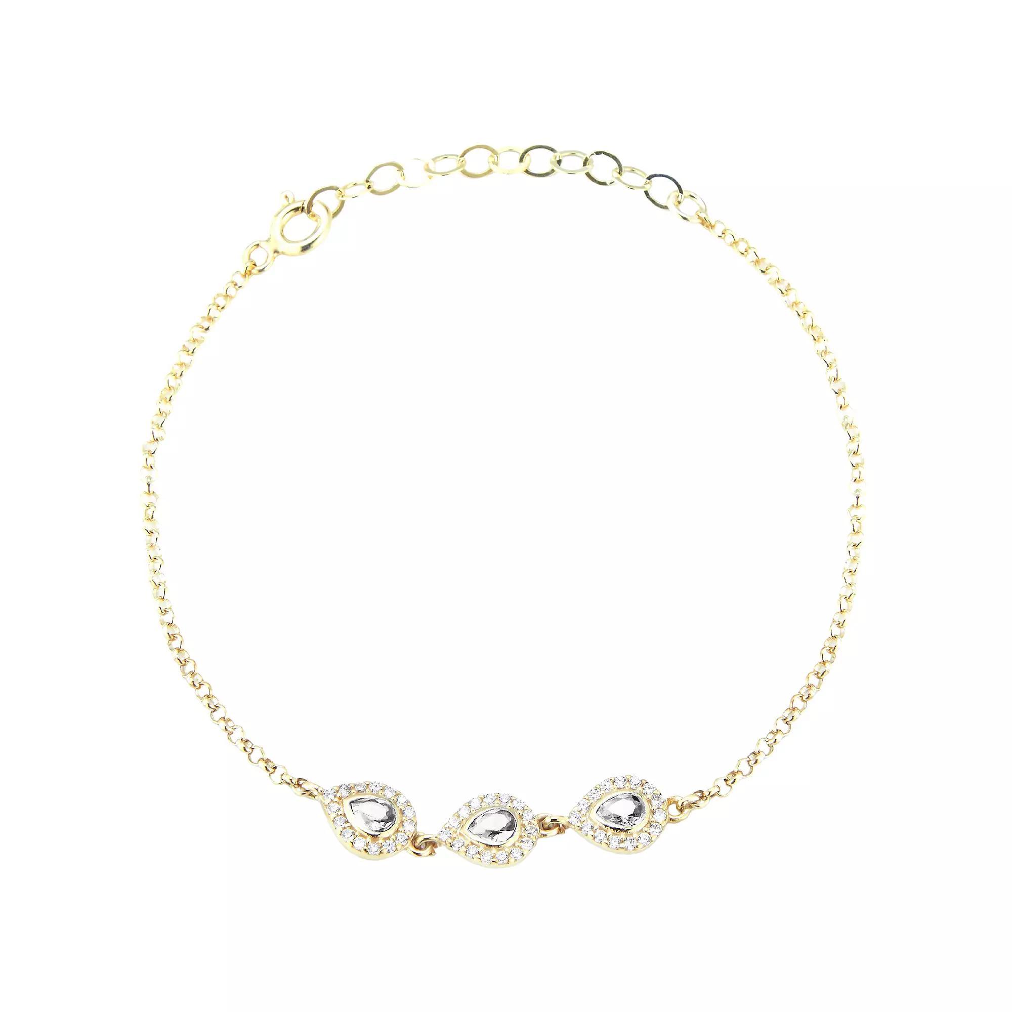 Sunkissed Sterling 14k Gold Over Sterling Silver Cubic Zirconia Pear Link Bracelet, Women's, Size: 7", Gold Tone White Product Image