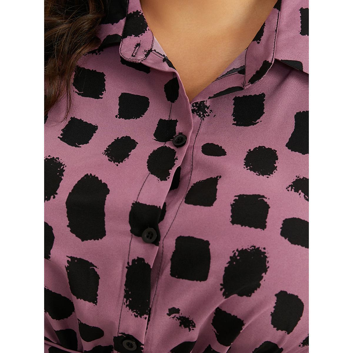Plus Size Shirt Collar Brush Print Belted Dress Mauve Women Office Belted Shirt collar Long Sleeve Curvy Midi Dress BloomChic 18-20/2X Product Image