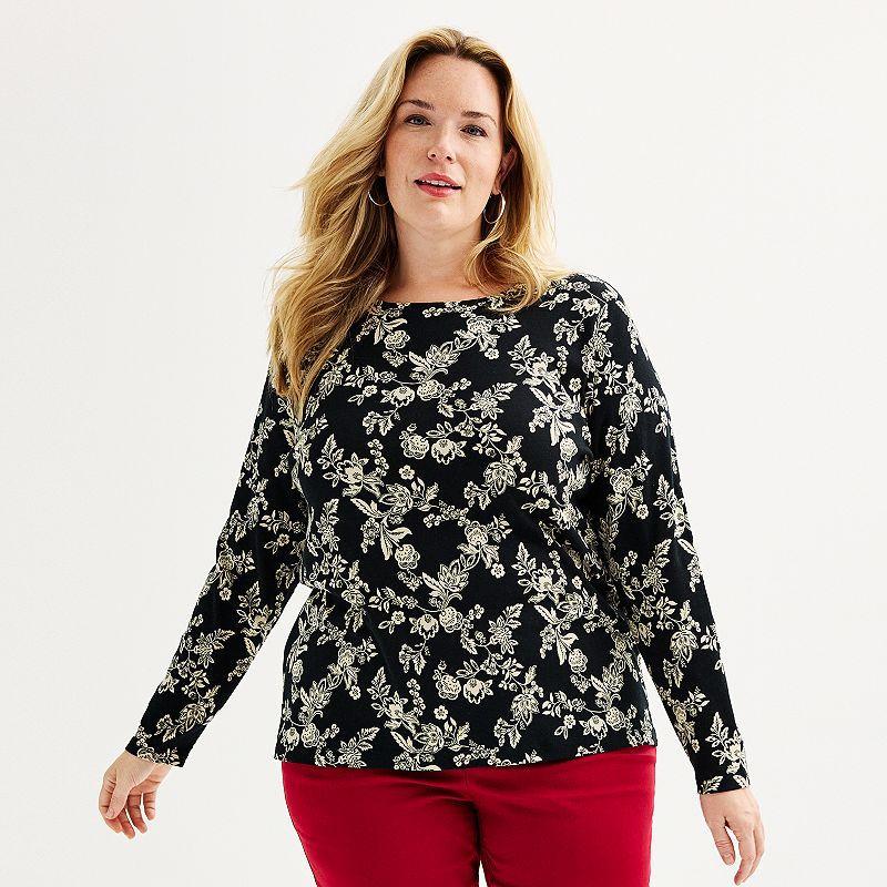 Plus Size Croft & Barrow Essential Crewneck Long Sleeve Tee, Womens Product Image
