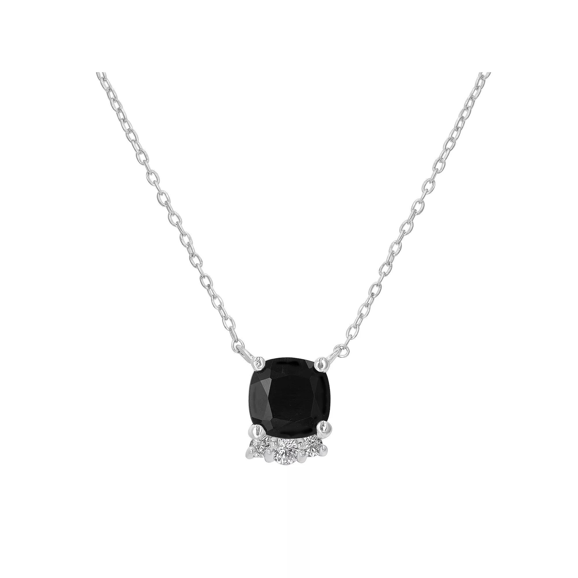 Gemistry Sterling Silver Stone & Cubic Zirconia Cushion Cut Necklace, Women's, Size: 18-20" ADJ, Black Product Image