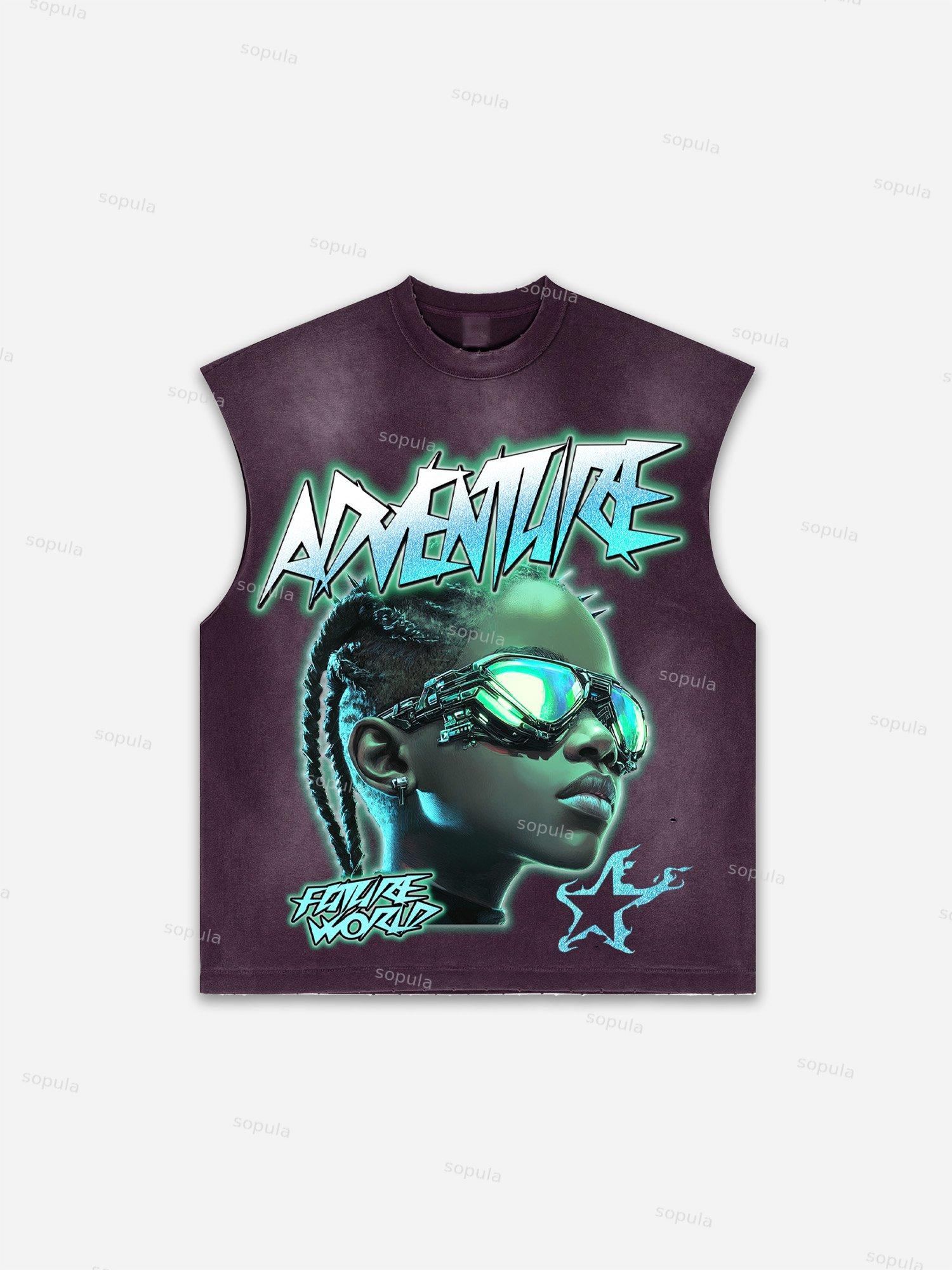 Future World Brainstorming Graphic Print Distressed Tank Top Product Image