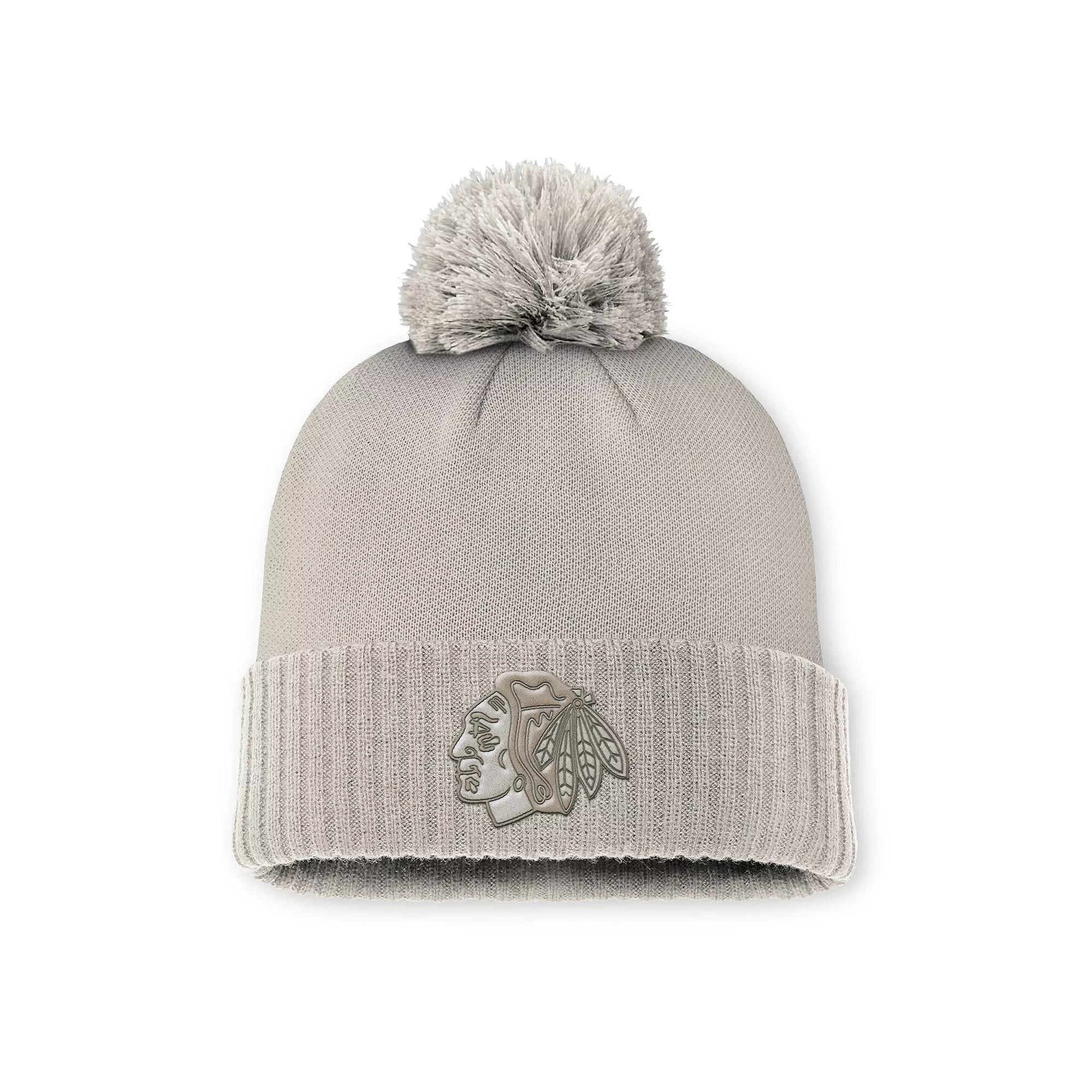 Womens Fanatics Tan Chicago Blackhawks Authentic Pro Road Cuffed Knit Hat with Pom Product Image