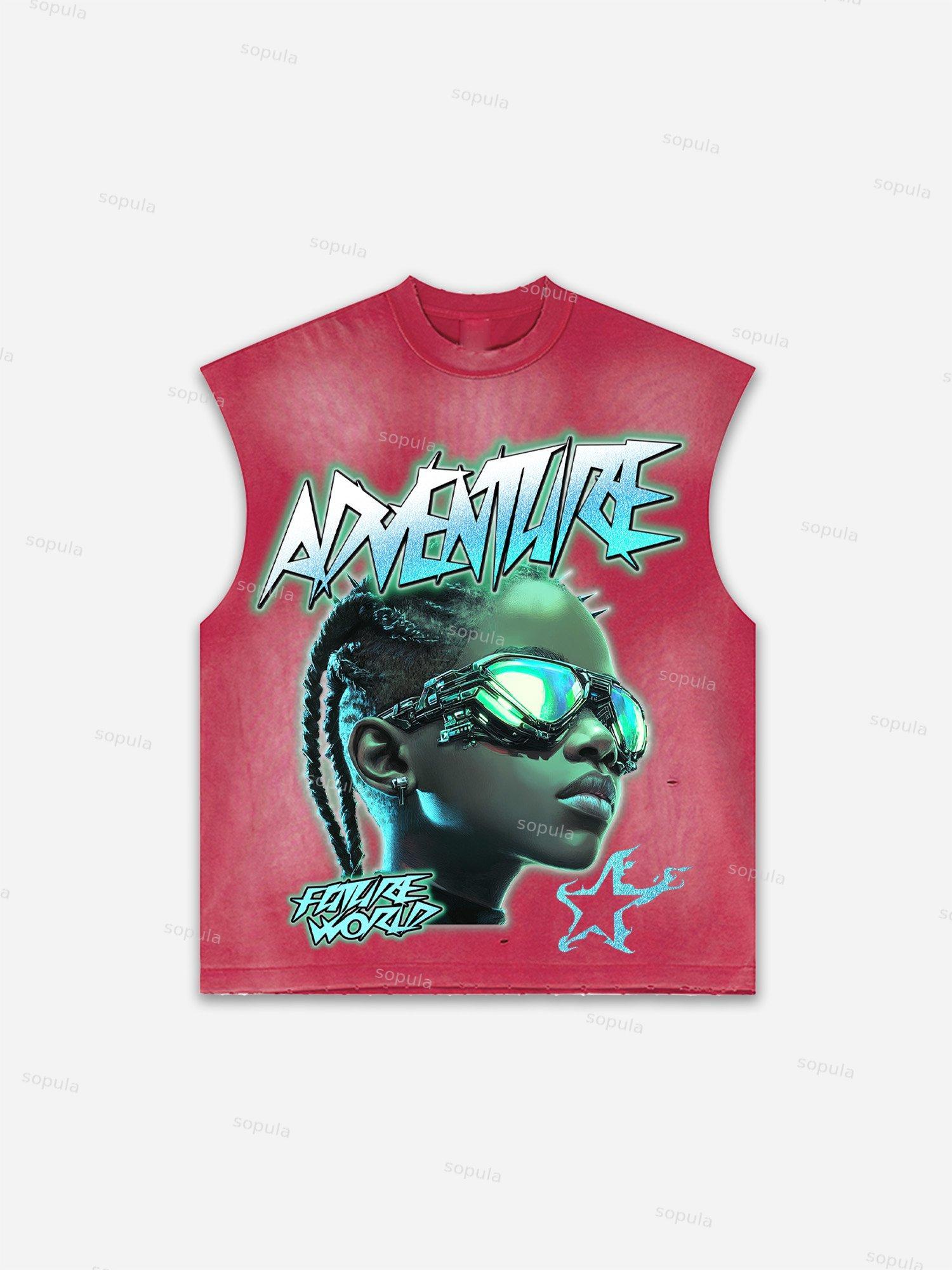 Future World Brainstorming Graphic Print Distressed Tank Top Product Image