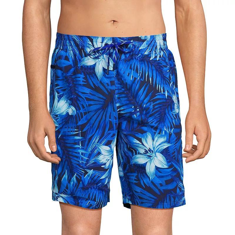 Mens Lands End 9 Swim Trunks Lime Green Colorblock Product Image