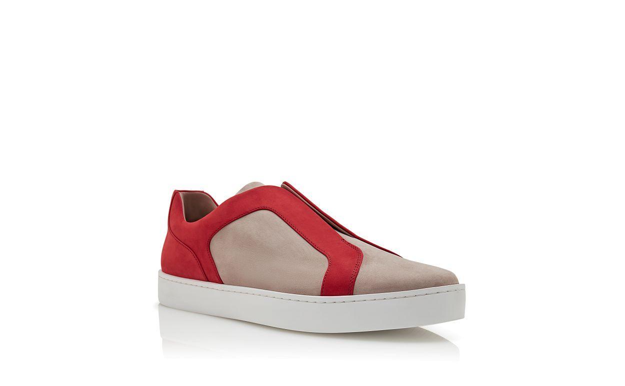 AGILIO Grey and Red Calf Leather Low Cut Sneakers Product Image