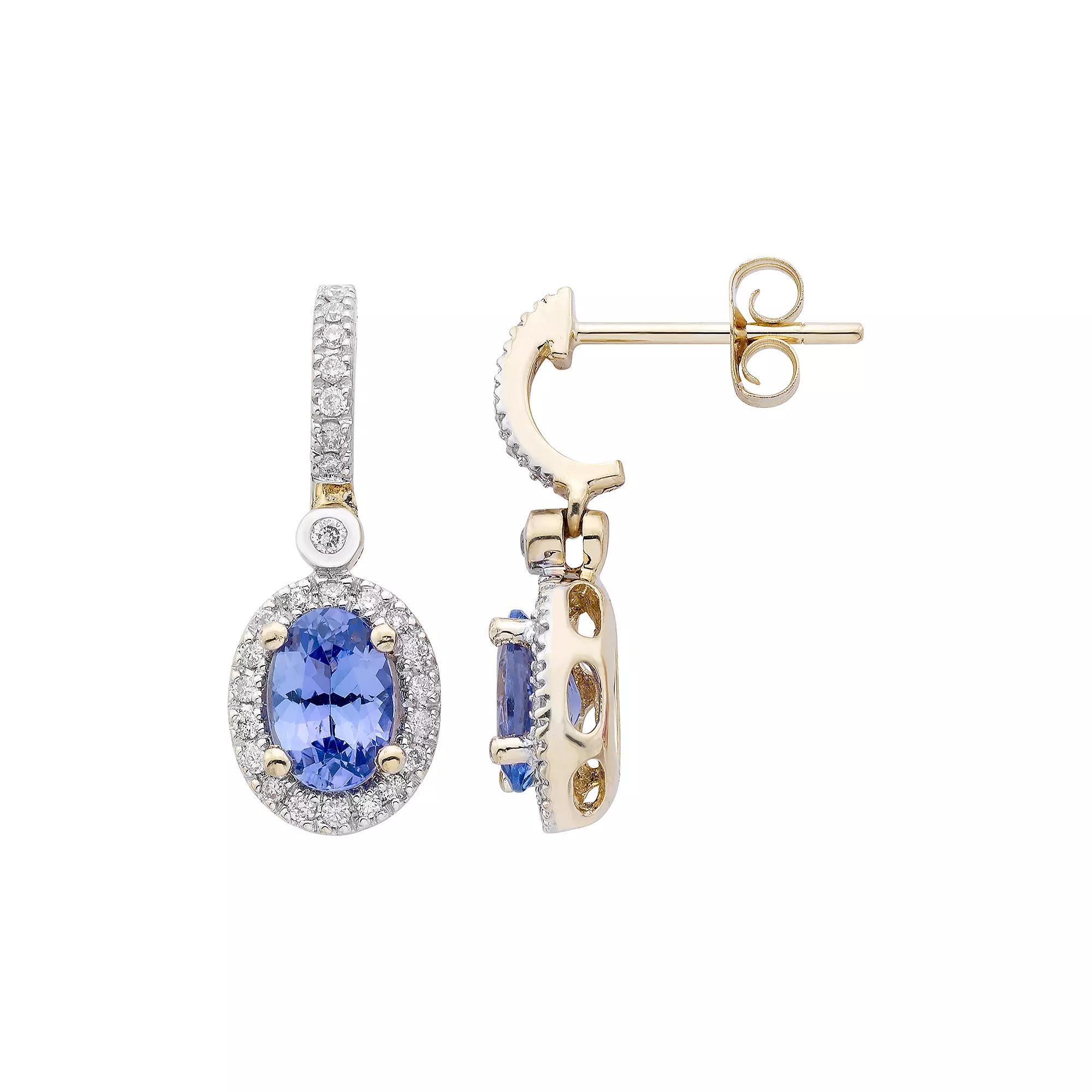 14k Rose Gold Tanzanite & 1/4 Carat T.W. IGL Certified Diamond Oval Earrings, Womens, White Product Image