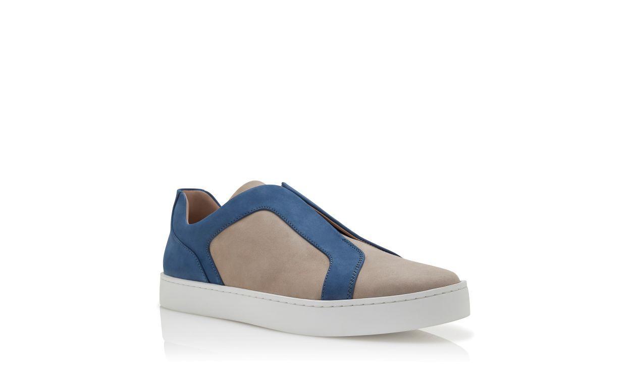 AGILIO Grey and Blue Calf Leather Low Cut Sneakers Product Image