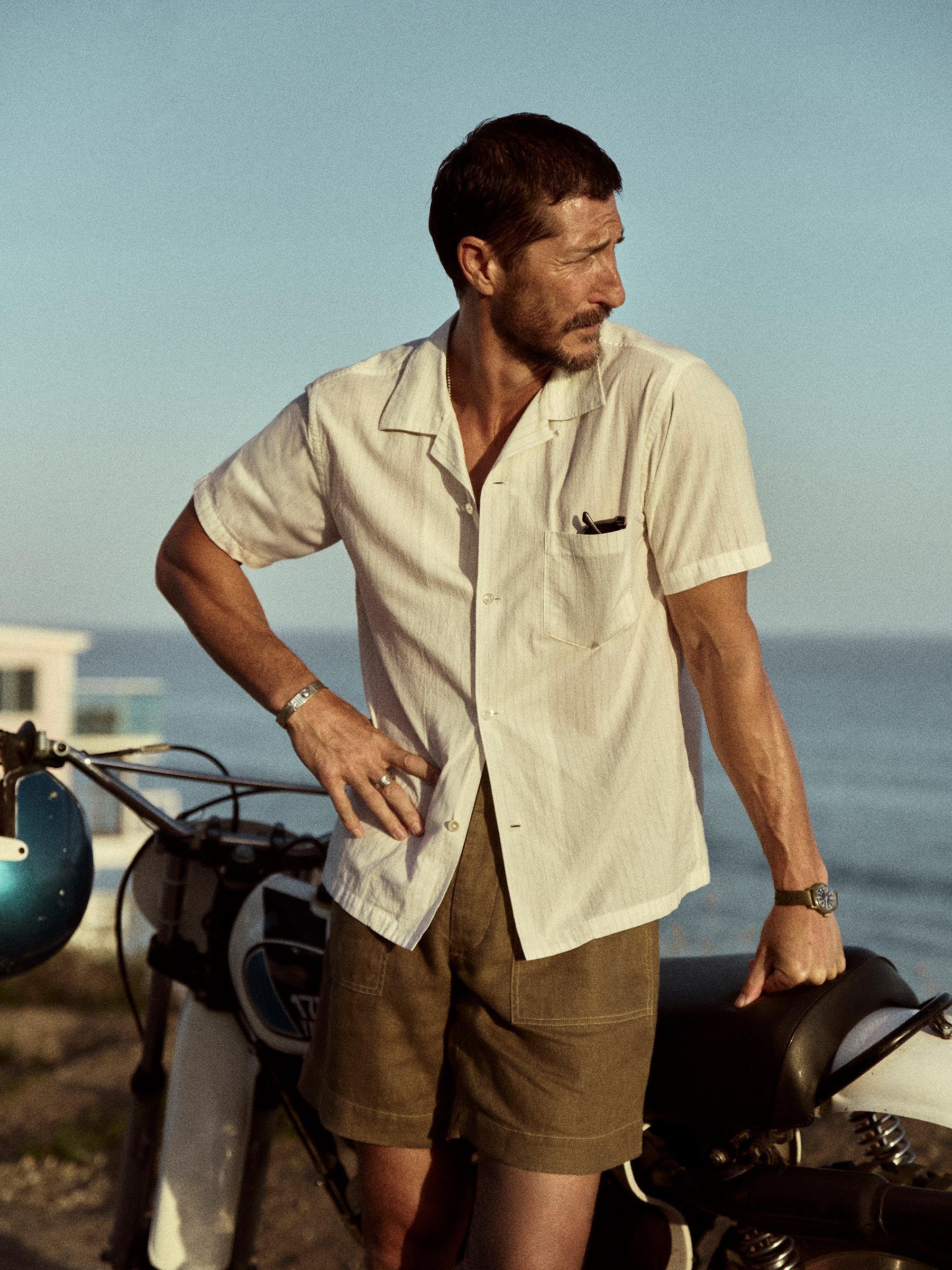 Natural/Sage Ticking Stripe Wornwell S/S Camp Shirt Product Image