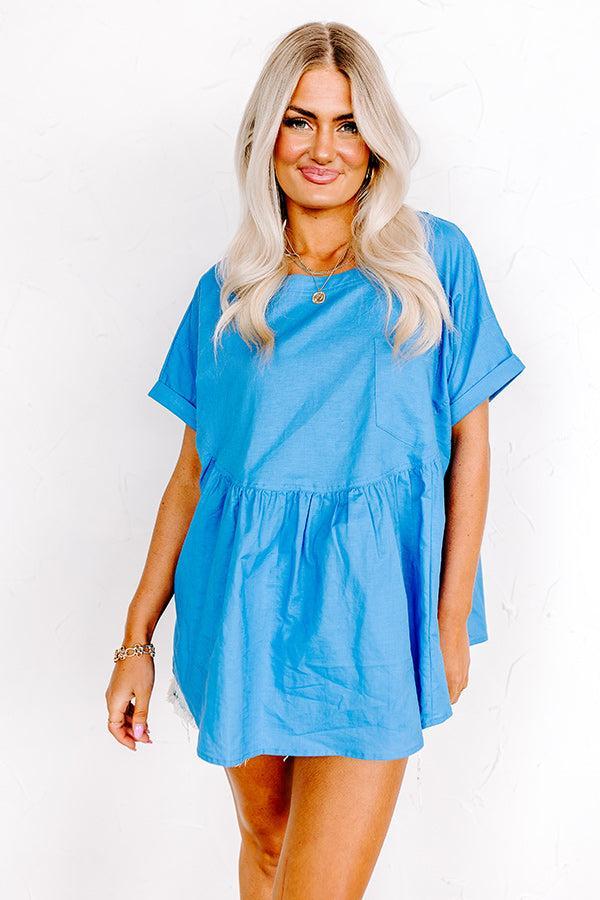 Greek Isles Linen-Blend Babydoll Top Ocean Blue Product Image