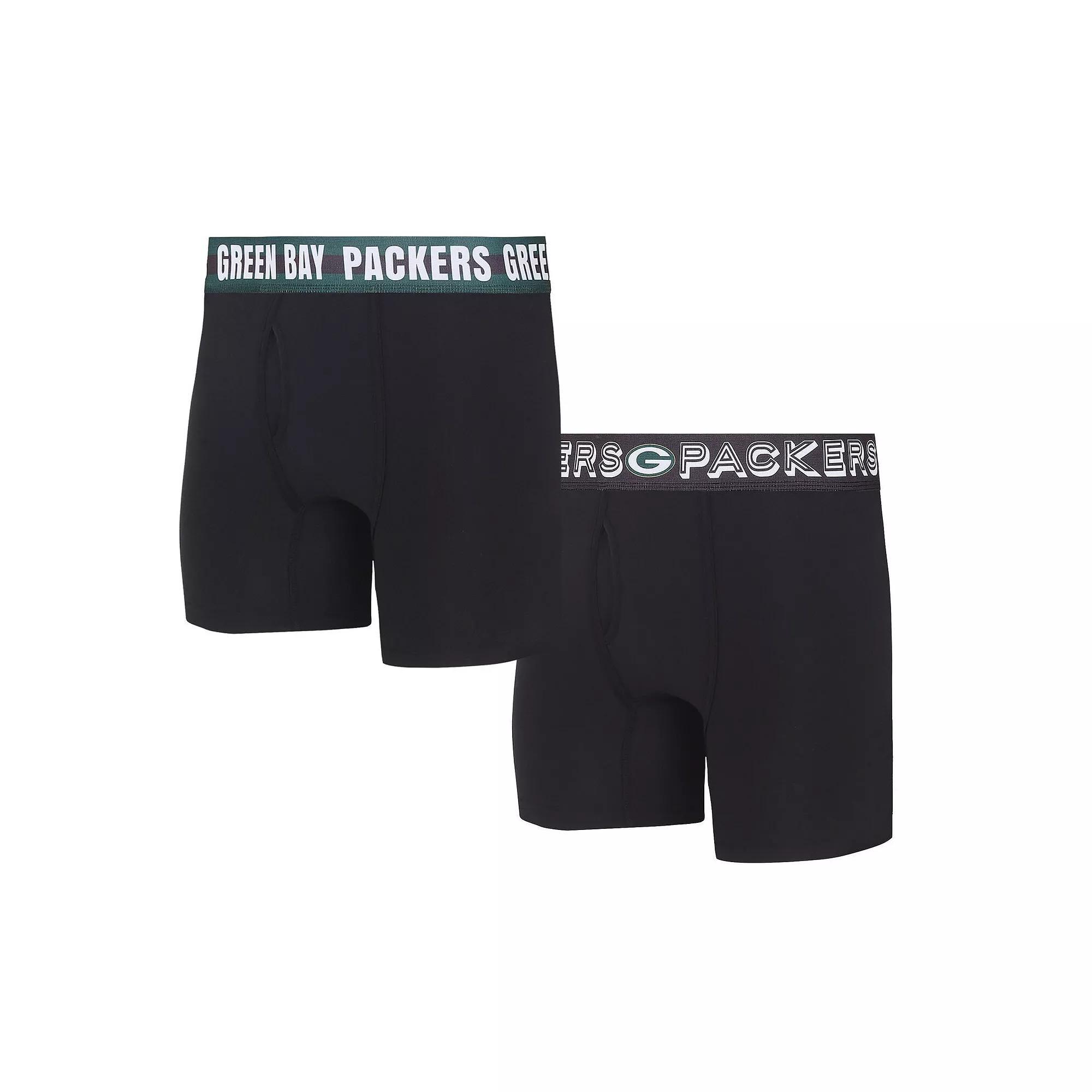 Men's Concepts Sport Green Bay Packers Gauge Knit Boxer Brief Two-Pack, Size: XL, Black Product Image
