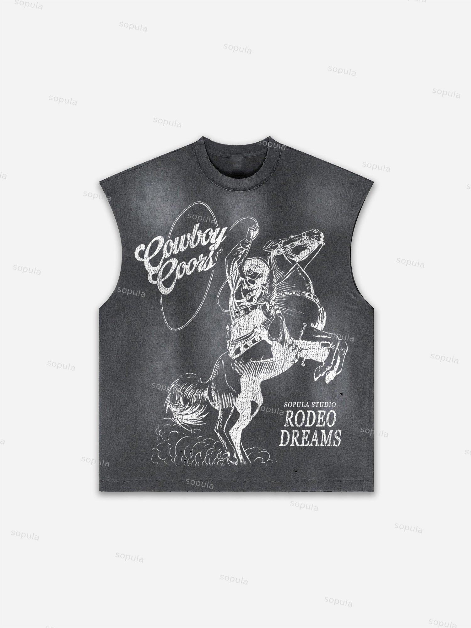 Men's Washed Cowboy Rodeo Abstract Graphic Tank Top Product Image