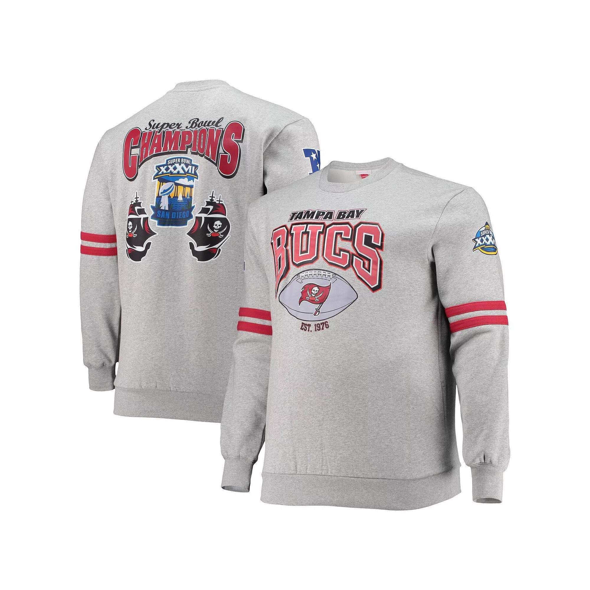 Men's Mitchell & Ness Heathered Gray Tampa Bay Buccaneers Big & Tall Allover Print Pullover Sweatshirt, Size: 3XB, Grey Product Image