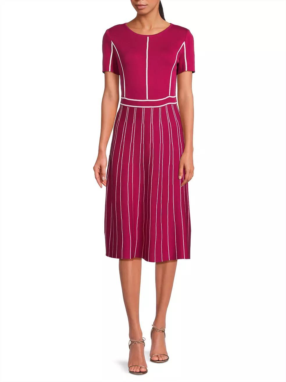 Contrast Striped Knit Modern-Fit A-Line Dress Product Image