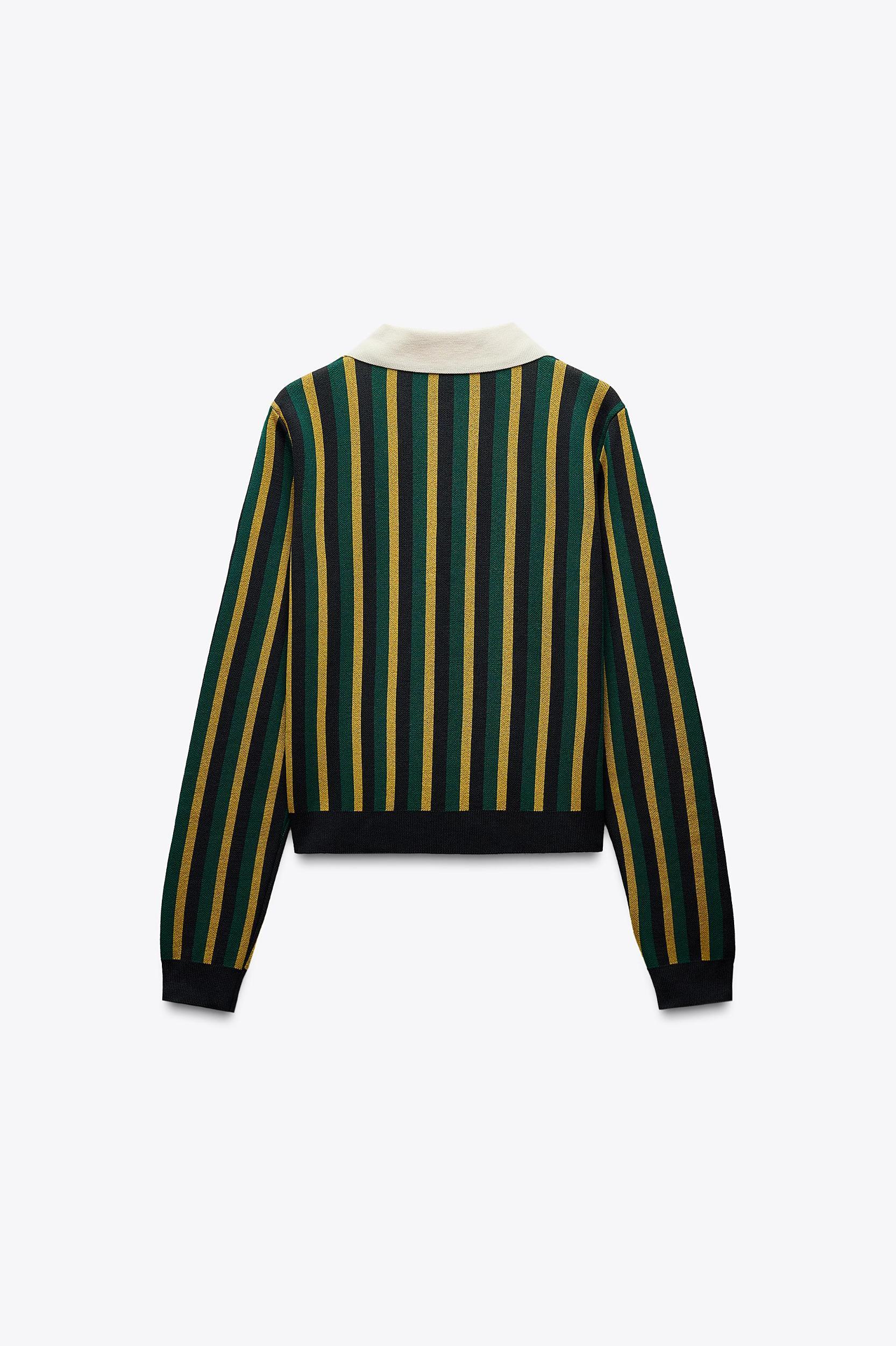 STRIPED KNIT POLO SWEATER Product Image
