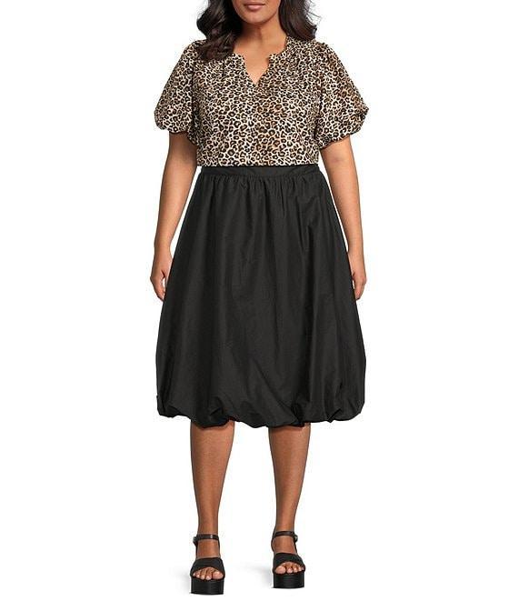 Skies Are Blue Plus Size Poplin Bubble Midi Skirt Product Image