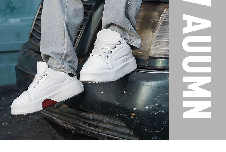 Faux Leather Heart Print Platform Sneakers Product Image