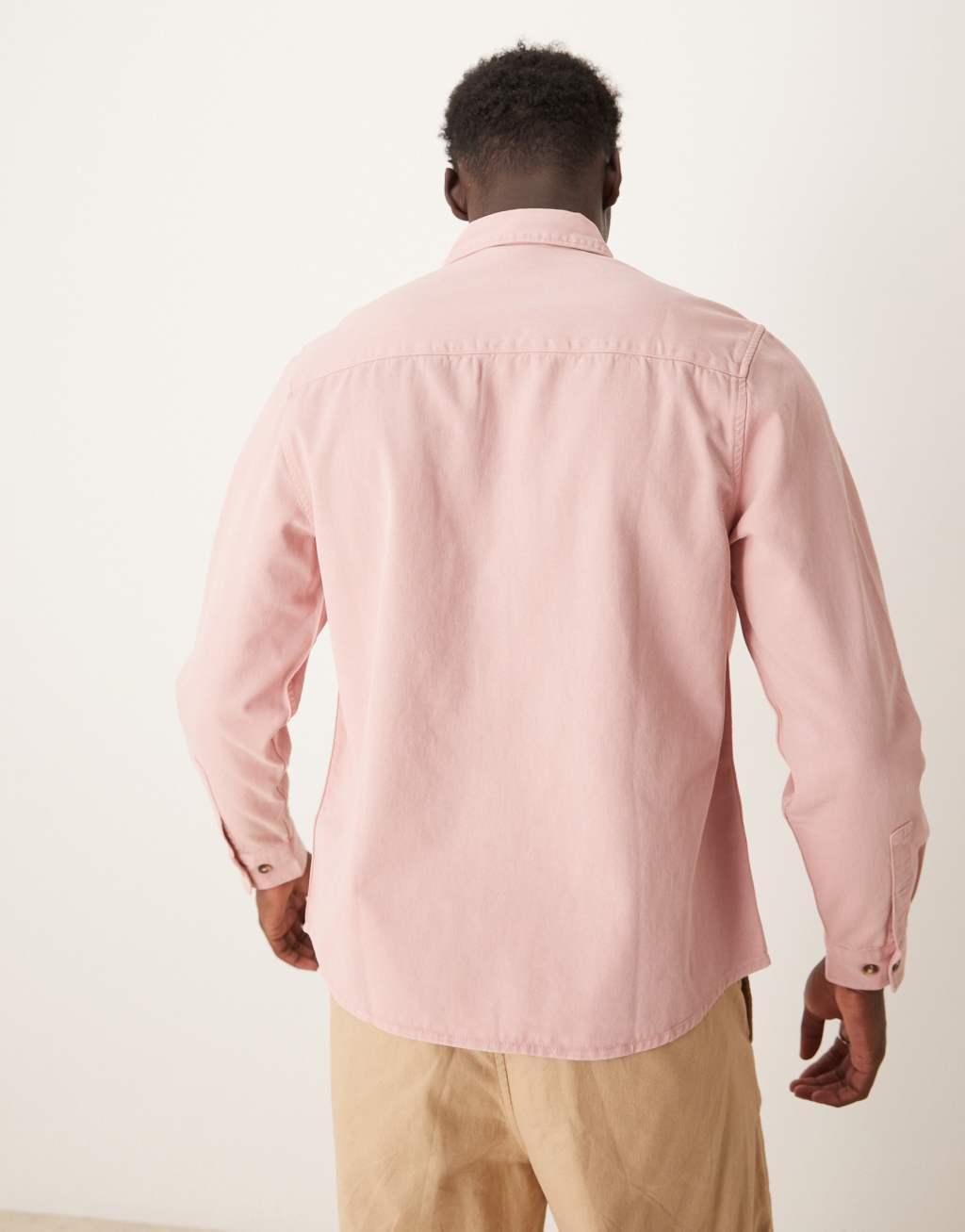 ASOS DESIGN overshirt with badge detail in pink  Product Image