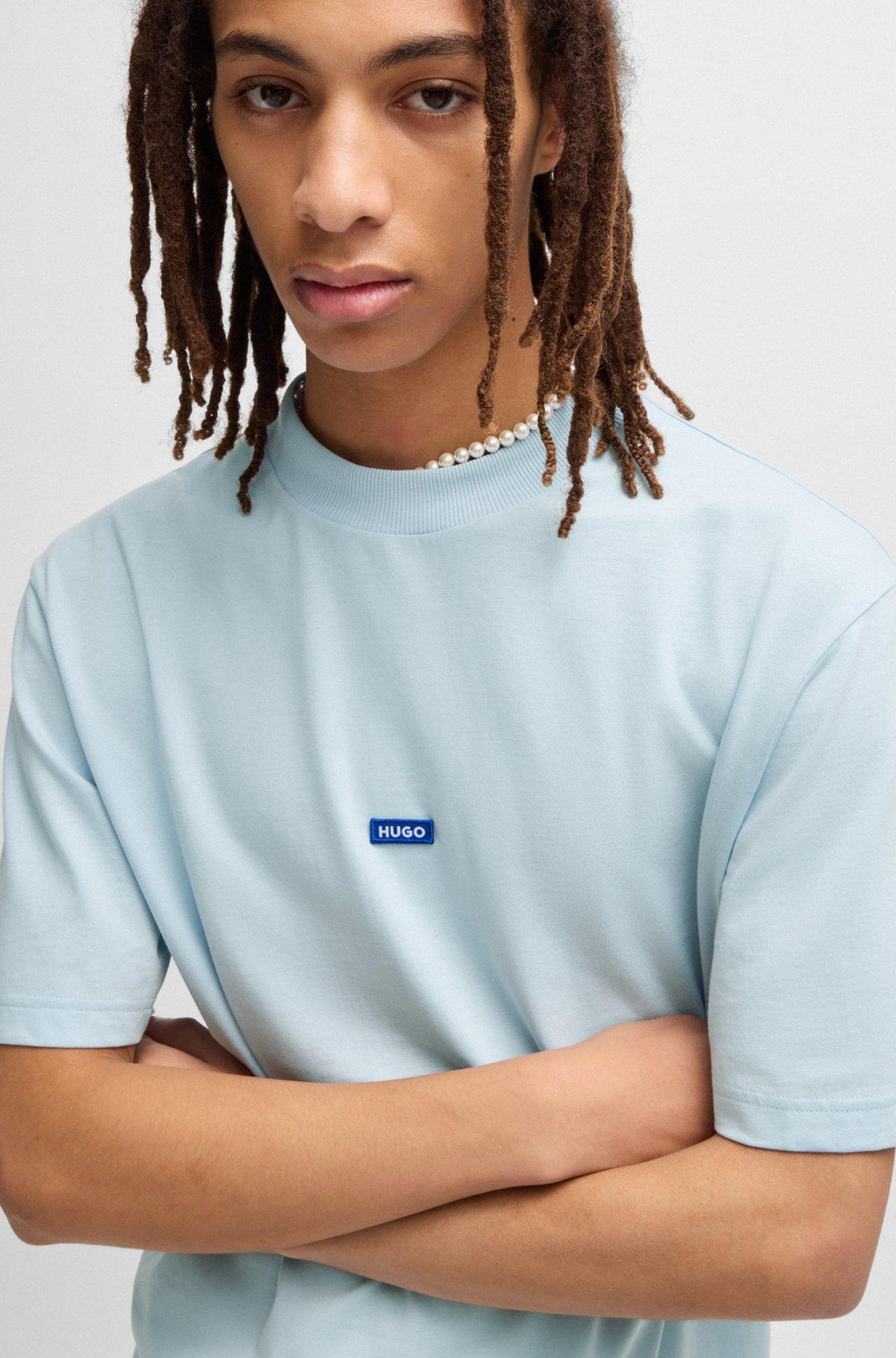 Cotton-jersey T-shirt with blue logo patch Product Image