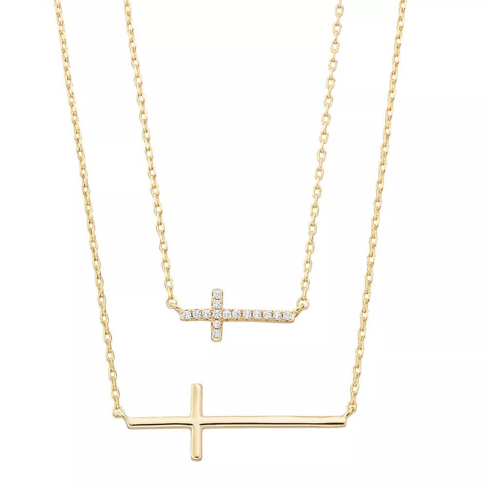 City Luxe Cubic Zirconia Horizontal Cross Necklace Set, Women's, Gold Tone Clear Product Image