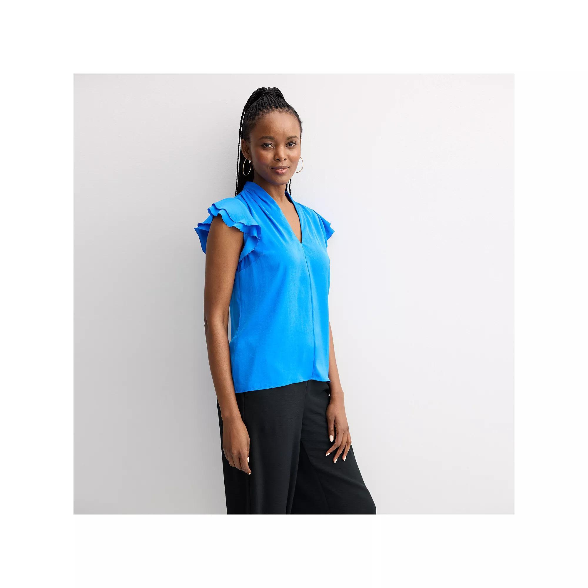 Women's Nine West Flutter Sleeve Satin Blouse, Size: XXL, Santorini Blue Product Image