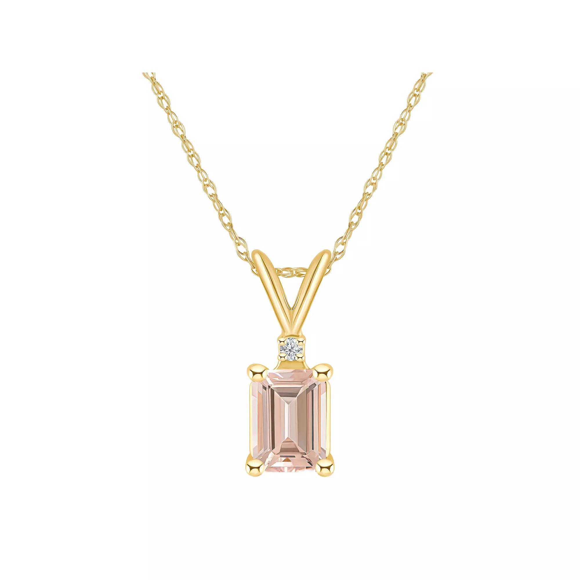 Celebration Gems 14k Gold Emerald Cut Citrine & Diamond Accent Pendant Necklace, Women's, Size: 18" Product Image