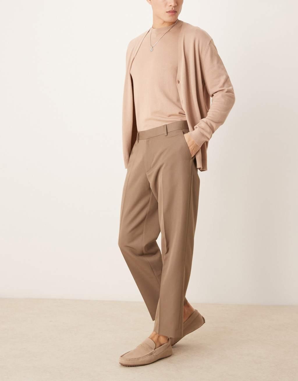 ASOS DESIGN relaxed knitted cardigan in stone - part of a set Product Image