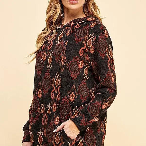 Women Simple Retro Print Soft Hoodie Product Image