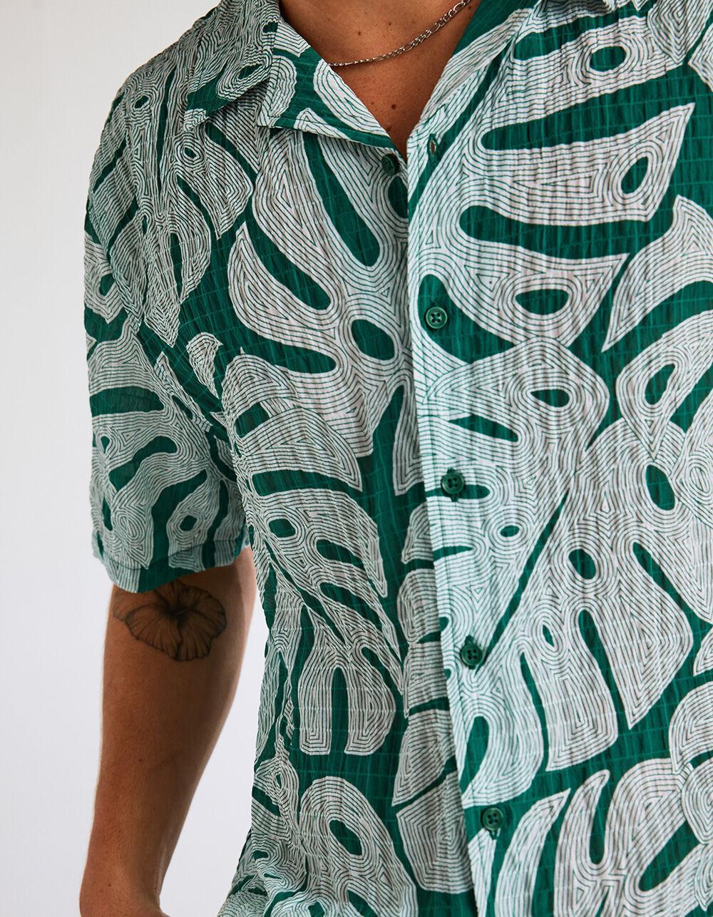 RSQ Mens Texture Leaf Camp Shirt Product Image