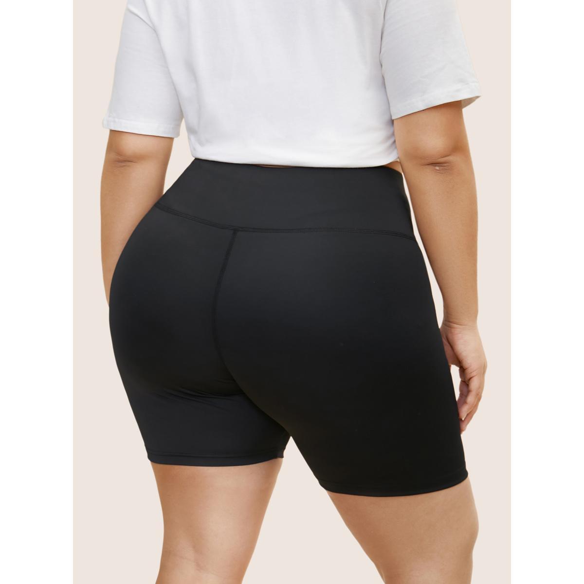 Plus Size Letter Print Wideband Waist High Rise Pants Women Black Casual Skinny High Rise Everyday Pants BloomChic 30/6X Product Image