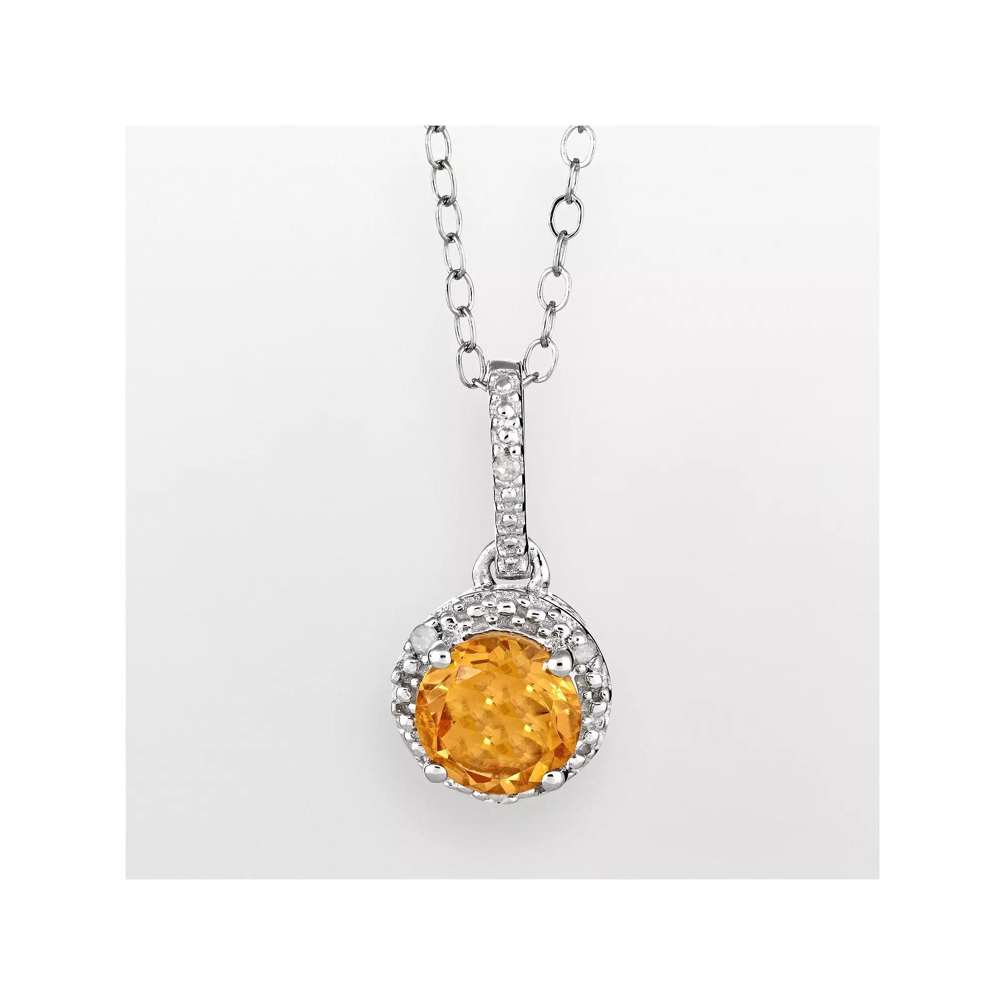 Celebration Gems Sterling Silver Citrine and Diamond Accent Frame Pendant, Women's, Size: 18" Product Image