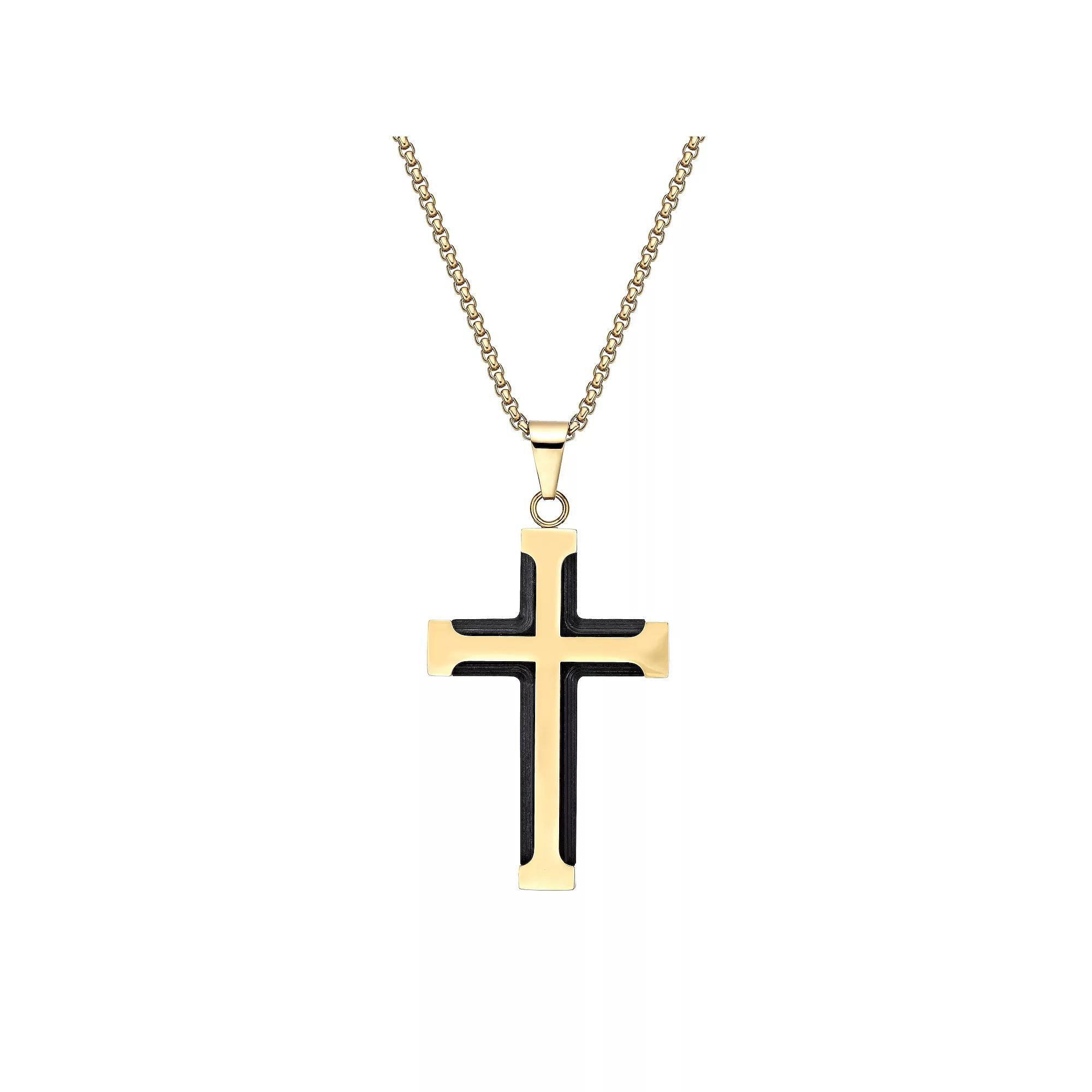 Men's LYNX Two-Tone Ion-Plated Stainless Steel Cross Pendant Necklace, Size: 24", Two Tone Product Image