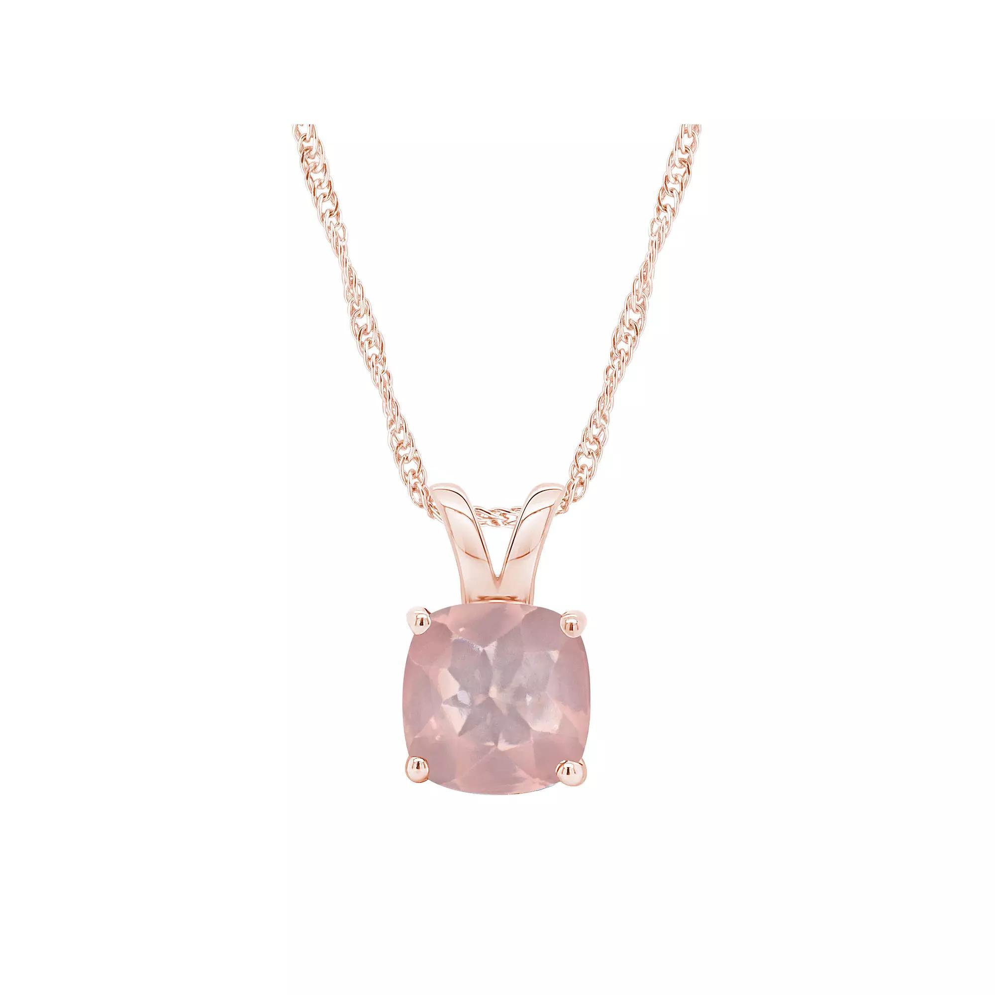 Alyson Layne 14k Rose Gold Over Silver Cushion Rose Quartz Pendant Necklace, Women's, Size: 18", Pink Tone Product Image