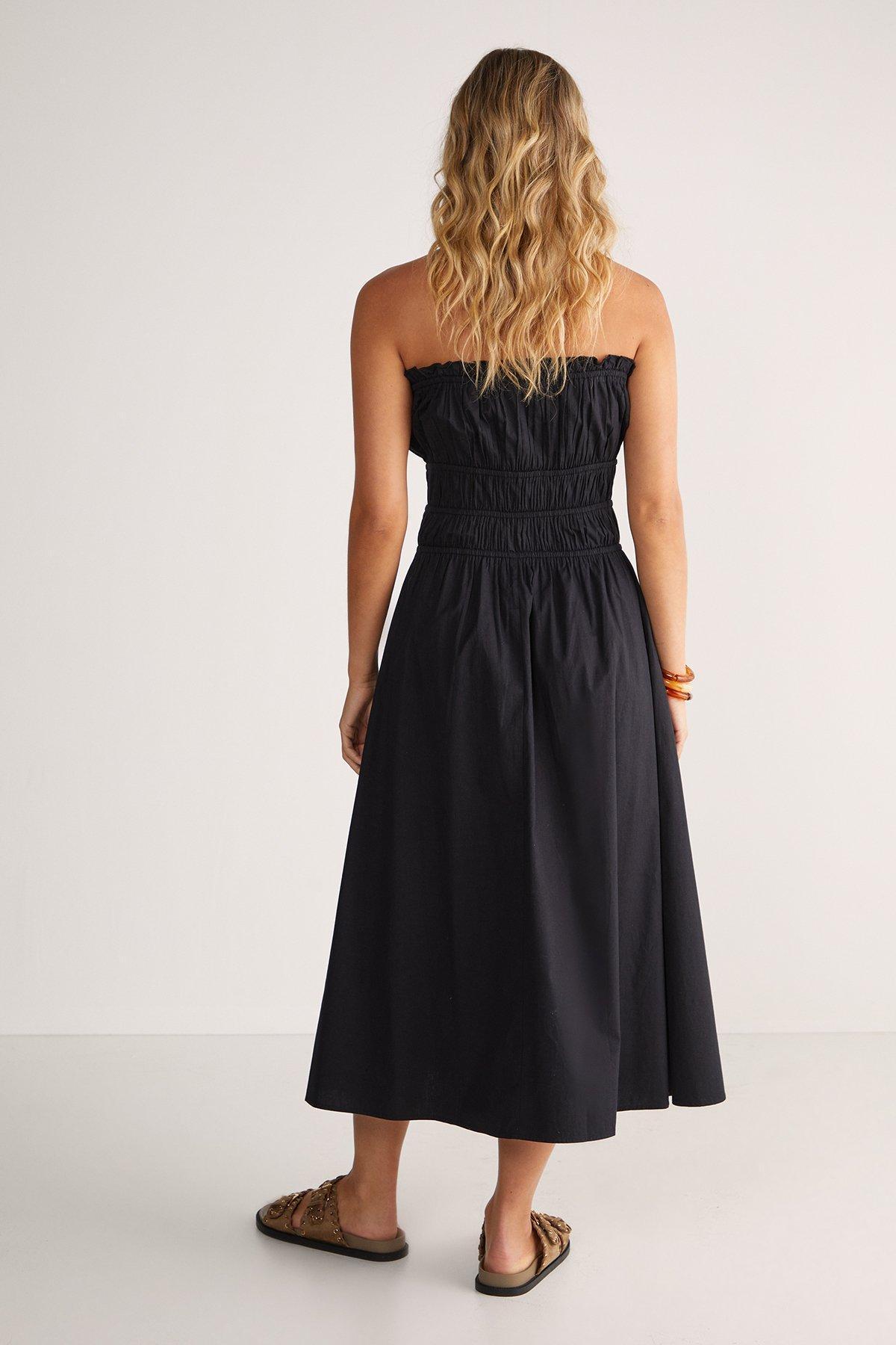 Cotton Poplin Bandeau Ruched Midi Dress Product Image
