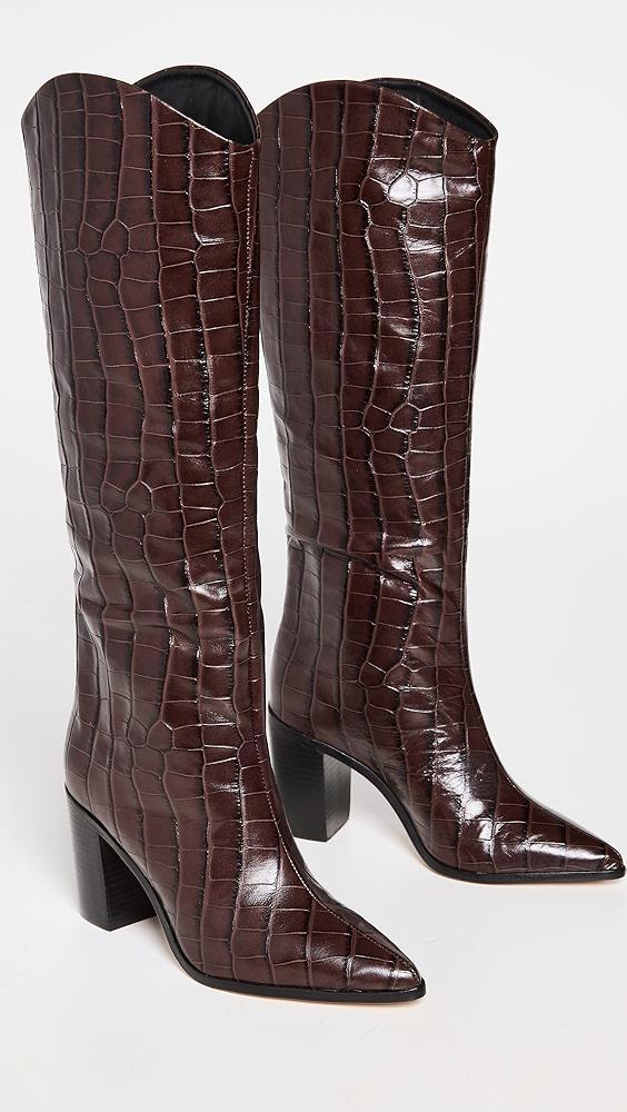 Schutz Womens Maryana Croc-Embossed Block Heel Pointed-Toe Tall Boots Product Image