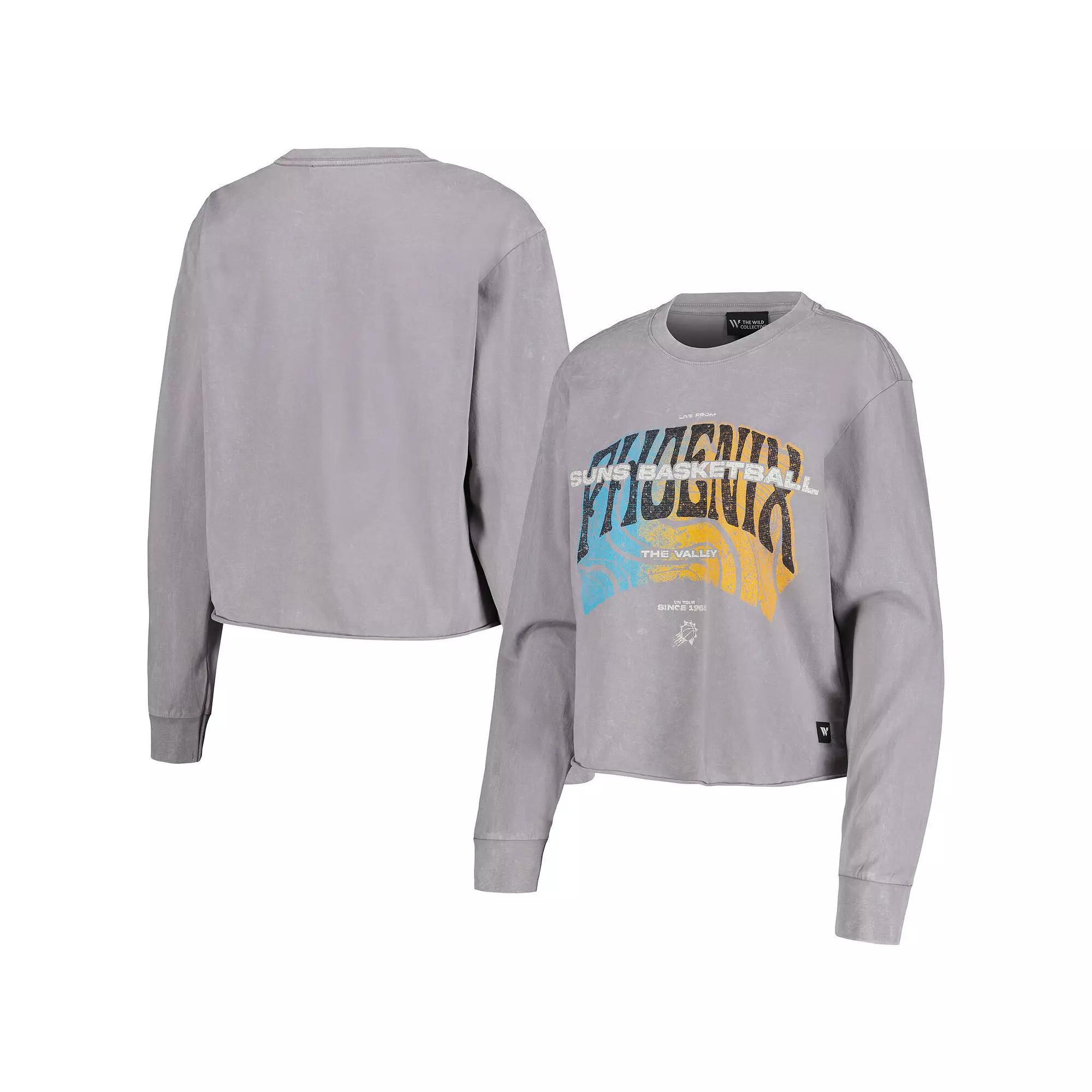 Women's The Wild Collective  Gray Phoenix Suns Band Cropped Long Sleeve T-Shirt, Size: Small, Phx Grey Product Image